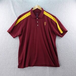 ASU Sun Devils Polo‎ Shirt Mens L Gold Maroon Arizona State University Golf